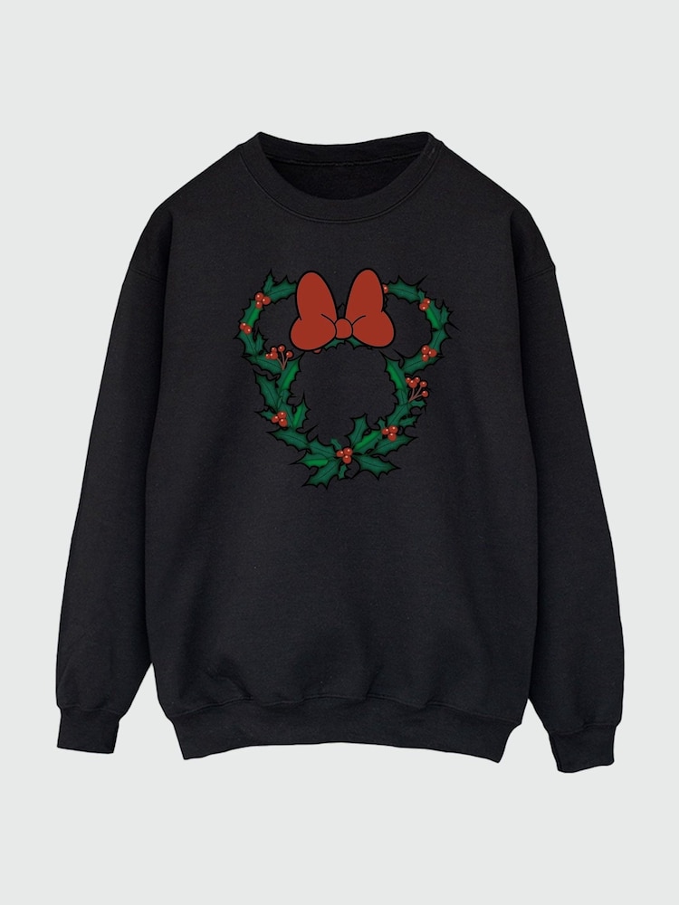 Brands In Black Women Disney Minnie Mouse Christmas Wreath Sweatshirt - Image 3 of 4