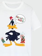 Brands In White Boys Looney Tunes Daffy Duck Naughty Or Nice 100% Cotton Christmas T-Shirt - Image 3 of 4