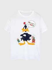 Brands In White Boys Looney Tunes Daffy Duck Naughty Or Nice 100% Cotton Christmas T-Shirt - Image 4 of 4