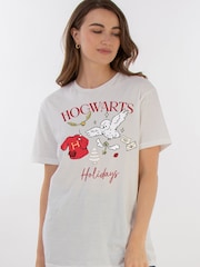 Brands In White Women Boyfriend Fit Harry Potter Hogwarts Christmas 100% Cotton T-Shirt - Image 1 of 4