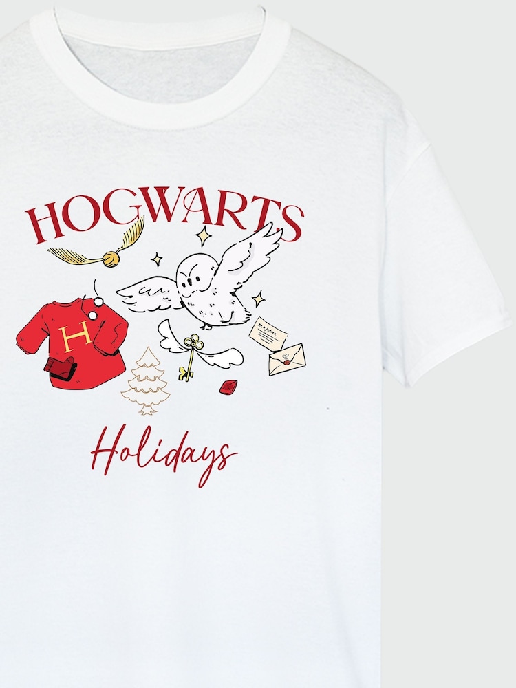 Brands In White Women Boyfriend Fit Harry Potter Hogwarts Christmas 100% Cotton T-Shirt - Image 4 of 4
