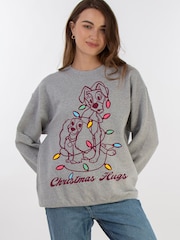 Brands In Grey Women Disney Lady & The Tramp Christmas Hugs Heather Sweatshirt - Image 1 of 4