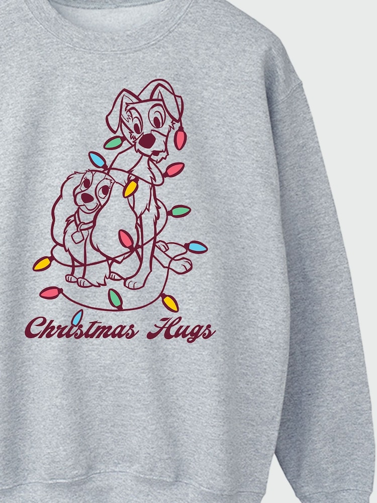 Brands In Grey Women Disney Lady & The Tramp Christmas Hugs Heather Sweatshirt - Image 4 of 4