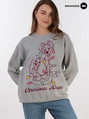 Brands In Grey Women Disney Lady & The Tramp Christmas Hugs Heather Sweatshirt - Image 2 of 6