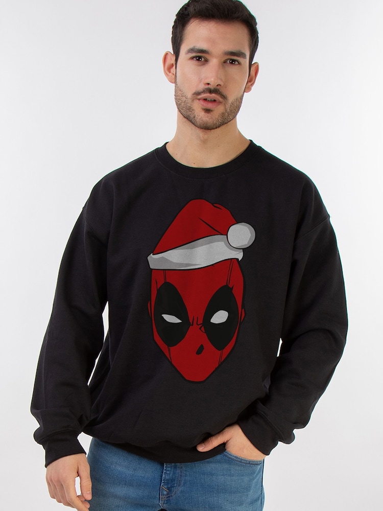 Brands In Black Marvel Deadpool Christmas Hat Men Sweatshirt - Image 1 of 4