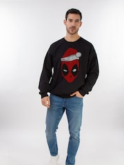 Brands In Black Marvel Deadpool Christmas Hat Men Sweatshirt - Image 2 of 4