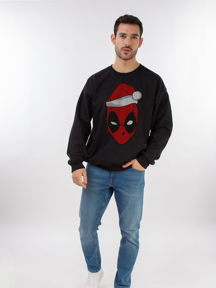 Brands In Black Marvel Deadpool Christmas Hat Men Sweatshirt - Image 2 of 4