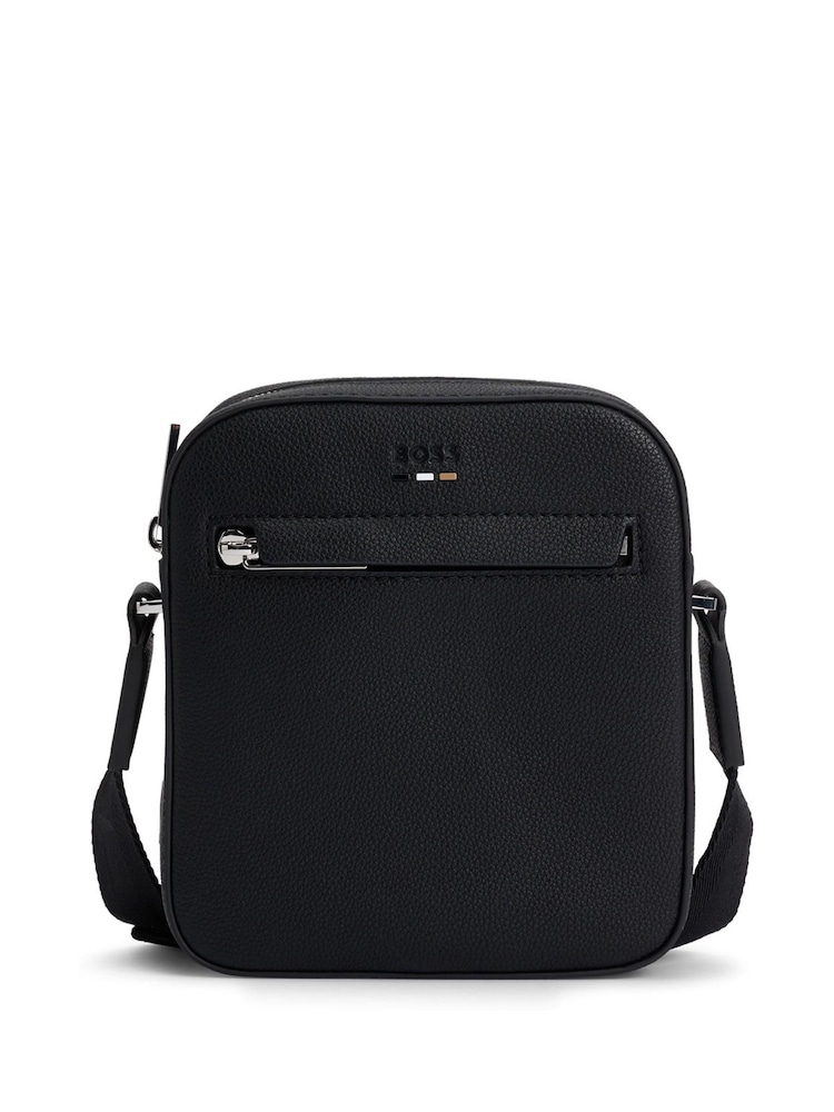 BOSS Black Grained Faux Fur Leather Reporter Bag - Image 1 of 7