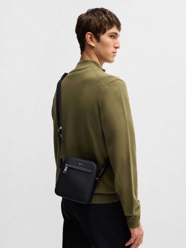 BOSS Black Grained Faux Fur Leather Reporter Bag - Image 7 of 7