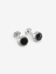 BOSS Black Enamel Insert Round Cufflinks - Image 1 of 2