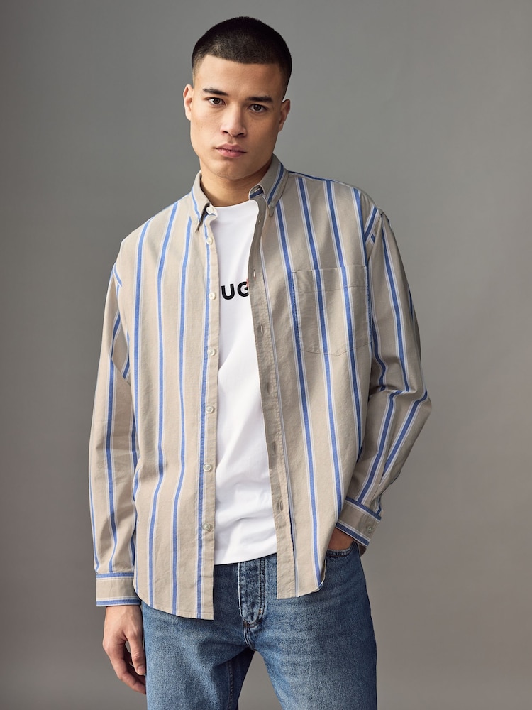 HUGO Natural Oversized fit Button Down Oxford 100% Cotton Shirt - Image 1 of 4