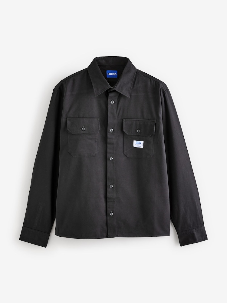 HUGO Black Hugo Logo Label Cotton Twill Shirt - Image 5 of 5