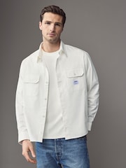 HUGO White Hugo Logo Label Cotton Twill Shirt - Image 1 of 5