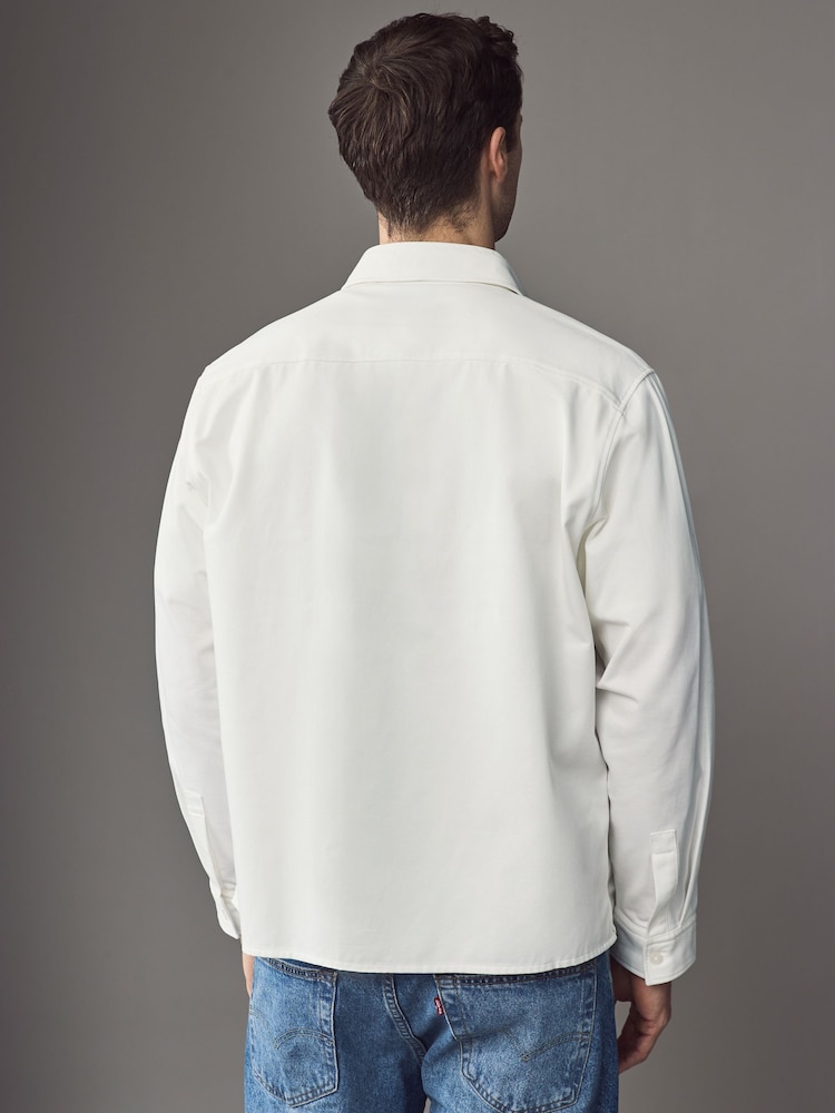 HUGO White Hugo Logo Label Cotton Twill Shirt - Image 2 of 5