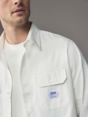 HUGO White Hugo Logo Label Cotton Twill Shirt - Image 3 of 5