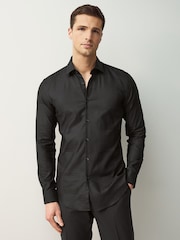HUGO Black Checkerboard Print Slim Fit Cotton Jacquard Shirt - Image 1 of 6