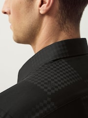 HUGO Black Checkerboard Print Slim Fit Cotton Jacquard Shirt - Image 4 of 6
