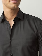 HUGO Black Checkerboard Print Slim Fit Cotton Jacquard Shirt - Image 5 of 6
