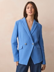 BOSS Blue Tweed Slim Fit Blazer Jacket - Image 1 of 5