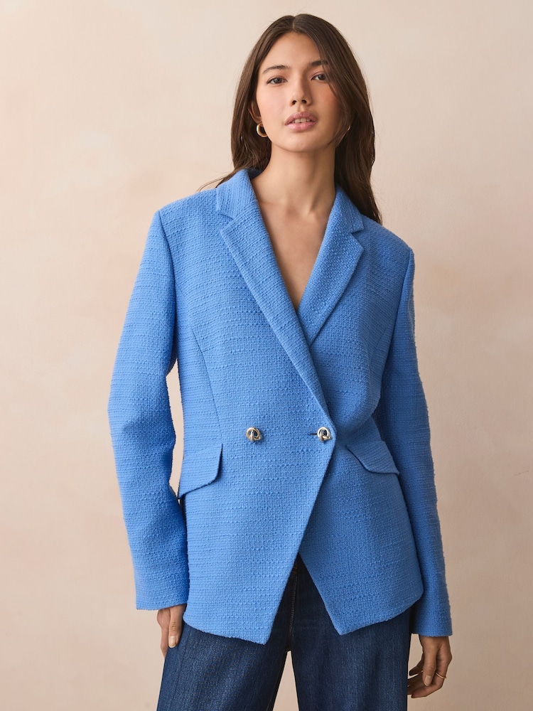 BOSS Blue Tweed Slim Fit Blazer Jacket - Image 1 of 5
