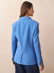 BOSS Blue Tweed Slim Fit Blazer Jacket - Image 2 of 5