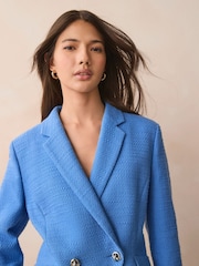 BOSS Blue Tweed Slim Fit Blazer Jacket - Image 3 of 5