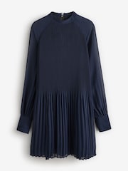 BOSS Blue Plisse Pleated High Neck Sheer Sleeve Dress - Image 4 of 4