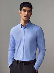 BOSS Blue/white Logo Detail Slim Fit Shirt - Image 1 of 4