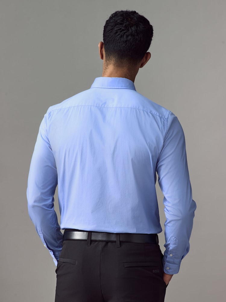 BOSS Blue/white Logo Detail Slim Fit Shirt - Image 2 of 4