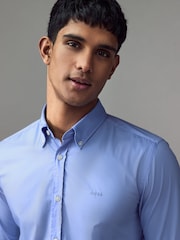 BOSS Blue/white Logo Detail Slim Fit Shirt - Image 3 of 4