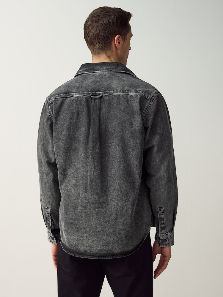 HUGO Grey Patch Pockets Oversized Fit Denim Shirt - Image 2 of 4