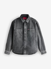 HUGO Grey Patch Pockets Oversized Fit Denim Shirt - Image 4 of 4