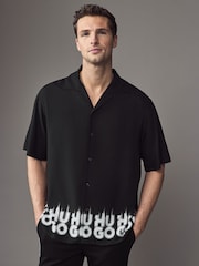 HUGO Black Oversized Fit Shirt With Smoke Logo-Print Hem - Image 1 of 5