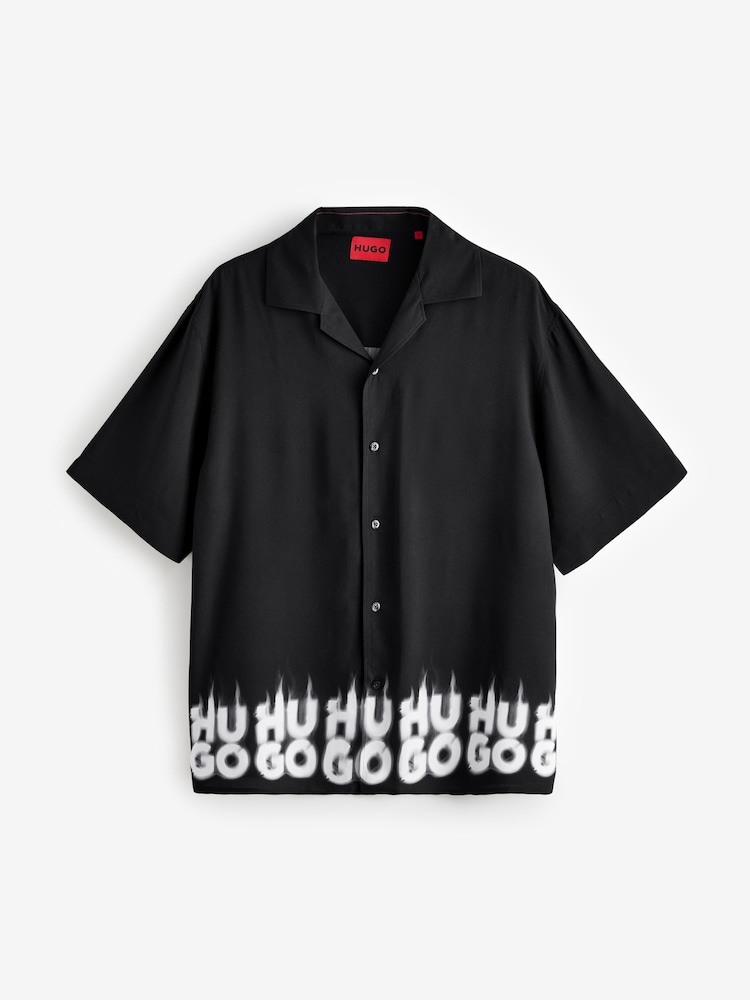 HUGO Black Oversized Fit Shirt With Smoke Logo-Print Hem - Image 5 of 5