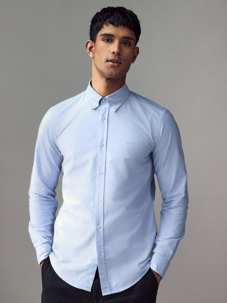 BOSS Blue/White Logo Detail Slim Fit Shirt - Image 1 of 5