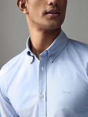 BOSS Blue/White Logo Detail Slim Fit Shirt - Image 3 of 5
