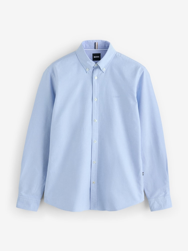 BOSS Blue/White Logo Detail Slim Fit Shirt - Image 5 of 5
