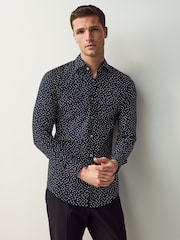 BOSS Blue Slim Fit Floral Print Stretch Cotton Shirt - Image 1 of 5