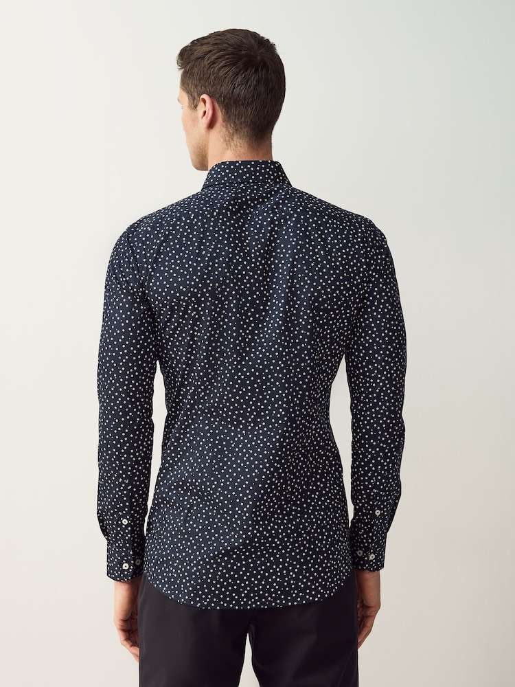 BOSS Blue Slim Fit Floral Print Stretch Cotton Shirt - Image 2 of 5