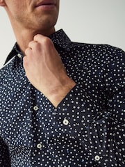 BOSS Blue Slim Fit Floral Print Stretch Cotton Shirt - Image 3 of 5