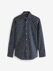 BOSS Blue Slim Fit Floral Print Stretch Cotton Shirt - Image 5 of 5