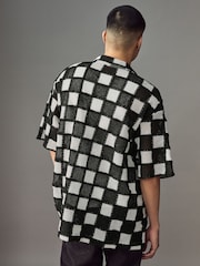 HUGO Black Check Print Crochet Oversized Fit Shirt - Image 2 of 5