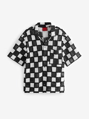HUGO Black Check Print Crochet Oversized Fit Shirt - Image 5 of 5
