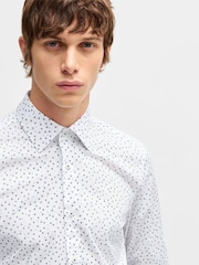BOSS Blue Light Slim Fit Floral Print Stretch Cotton Shirt - Image 3 of 5