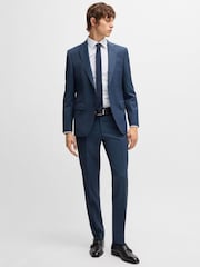 BOSS Blue Light Slim Fit Floral Print Stretch Cotton Shirt - Image 4 of 5