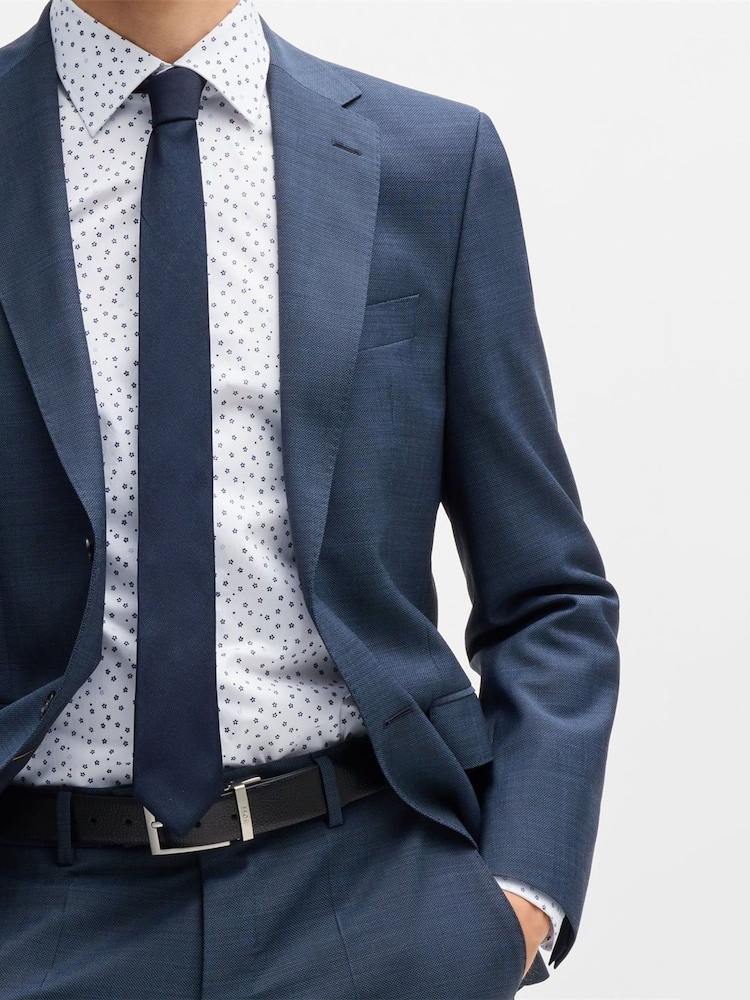 BOSS Blue Light Slim Fit Floral Print Stretch Cotton Shirt - Image 5 of 5