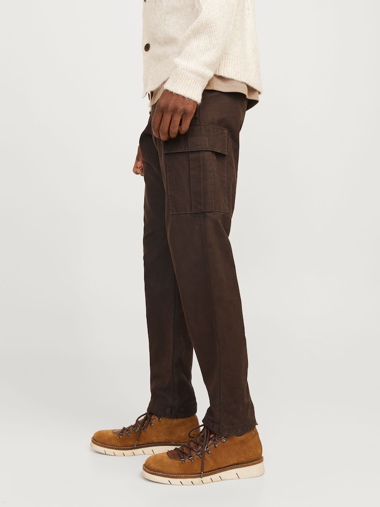 JACK & JONES Brown Relaxed Fit Cargo 100% Cotton Trousers - Image 1 of 7