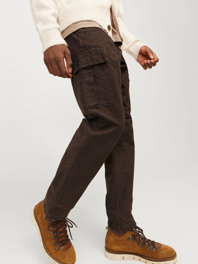 JACK & JONES Brown Relaxed Fit Cargo 100% Cotton Trousers - Image 2 of 7