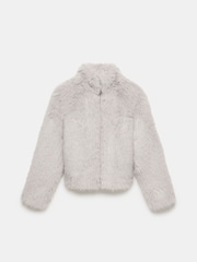 Mint Velvet Grey Faux Fur Crop Jacket - Image 3 of 4