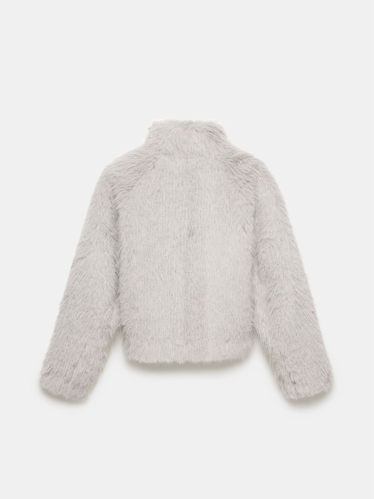 Mint Velvet Grey Faux Fur Crop Jacket - Image 4 of 4